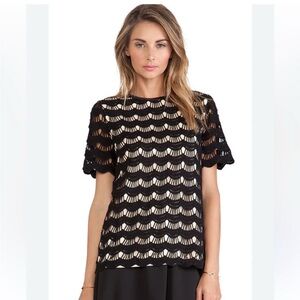 Kate Spade Black Scalloped Lace Blouse size 8